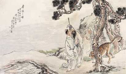钱书城 庚戌（1910年）作 虎溪三啸 横幅
